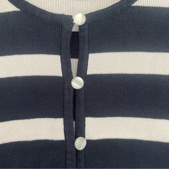 Liz Claiborne Cropped Navy Blue White Striped Nautical Inspired Button Cardigan - Picture 3 of 11